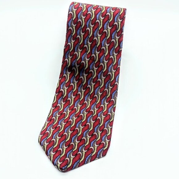 J. Garcia Red Blue Green Swirl Silk Tie - Picture 2 of 5
